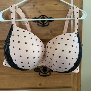 Cacique Retro Pink and Black Polka Dot Bra